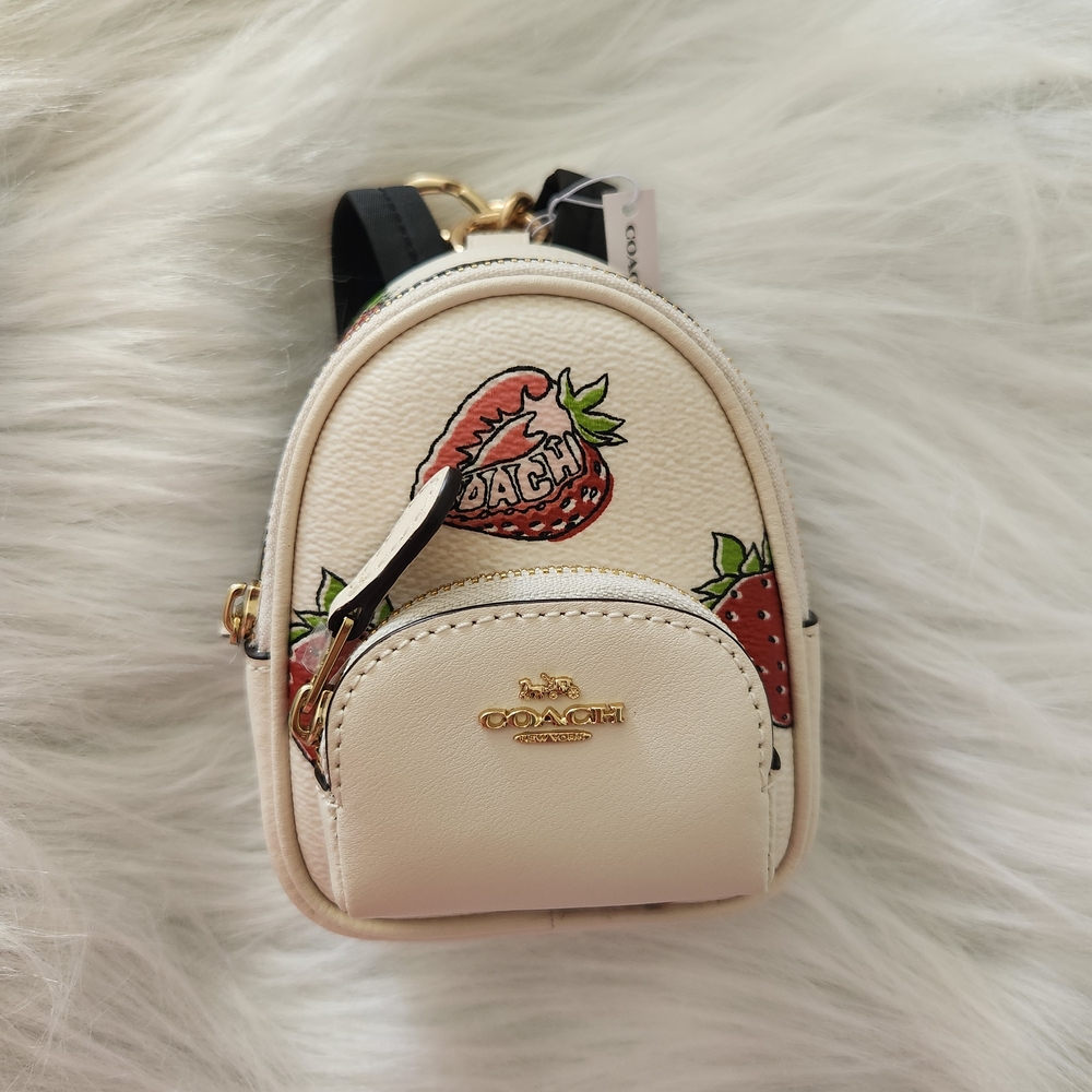 Coach Cream Mini Backpack with Strawberry Print
